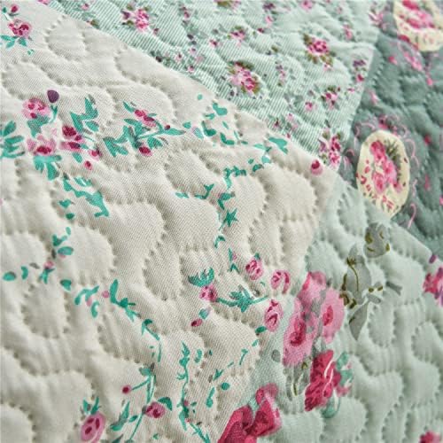 MERRY HOME Quilt Set with 2 Pillow Shams - Floral Plaid Queen Bedding
