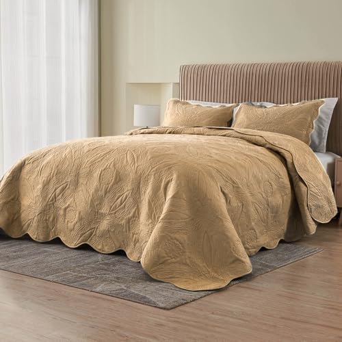 Kingnex Oversized King Bedspread Set 3 Piece Beige