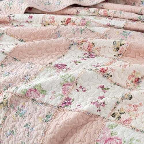 Chezmoi Abbi 3-Piece Pink Shabby Chic Quilt Set