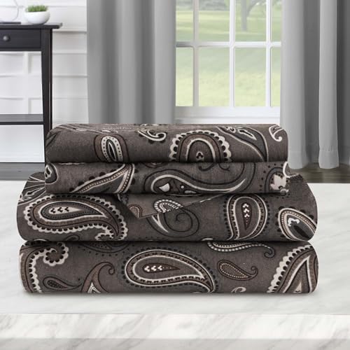 Superior Flannel Cotton Sheet Set Paisley or Solid Twin XL Charcoal