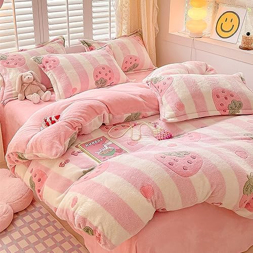 OranFran Pink Strawberry Kids Duvet Cover Set Queen 1