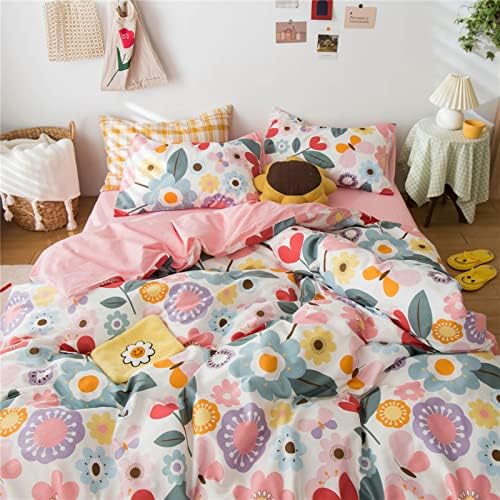 HighBuy Kids Girl Floral Duvet Cover Set Pink 3 pcs