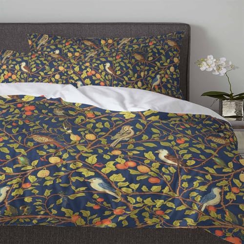 3 Piece Botanical Birds Duvet Cover Set with Zipper 1