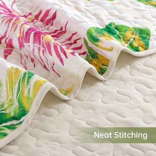 Luxudecor Tropical Plants Queen Quilt Set 3 Pieces