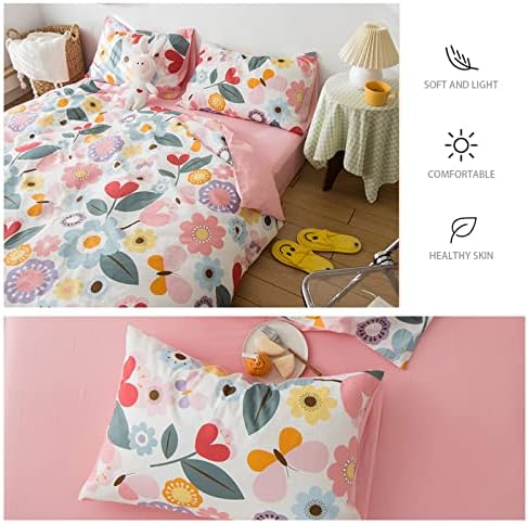 HighBuy Kids Girl Floral Duvet Cover Set Pink 3 pcs