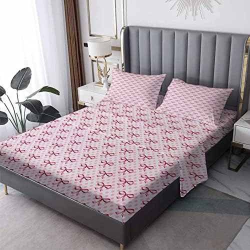 GEDAEUBA Pink Twin XL Bow Tie Sheet Set