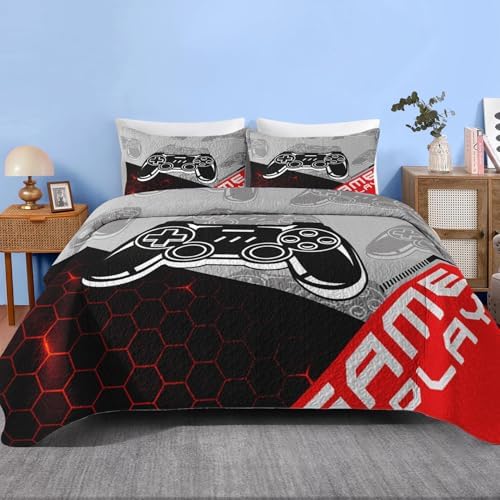 Pamnest Twin Quilt Set with Pillow Sham Red Black