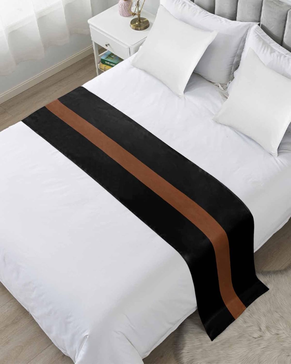 Homechoid Black Stripes Bed Runner for King Size Bed