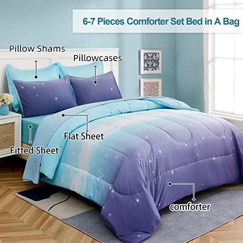 Dinjoy Rainbow Ombre Comforter Set Twin Size 6 Pieces