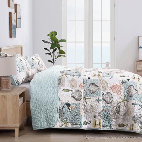 Djoymock Ocean Quilt Set Queen 3 Piece Summer Bedding