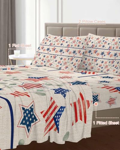 Boanket Cal King Sheet Set 4th of July 4 Piece Microfiber Bedding