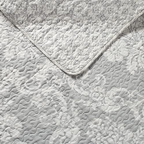 Laura Ashley Queen Quilt Set with Shams Venetia Grey 100 Cotton Reversible Bedding