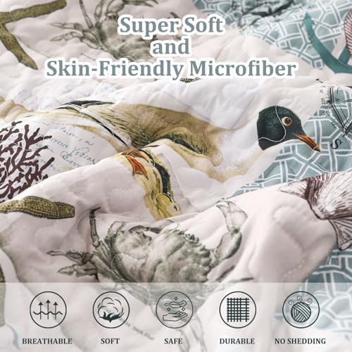 Djoymock Ocean Quilt Set Queen 3 Piece Summer Bedding