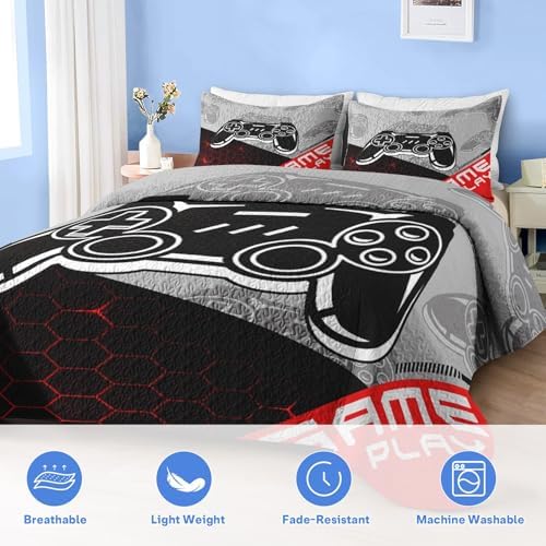 Pamnest Twin Quilt Set with Pillow Sham Red Black
