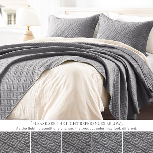 EXQ Home Quilt Set Full Queen Grey 3 Piece