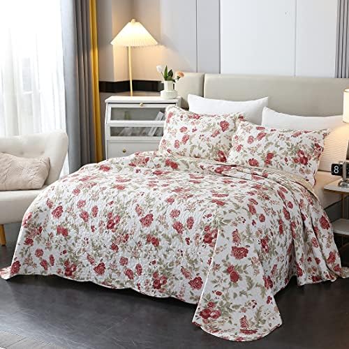 Vctops 3-Piece Romantic Rose Flower Print Bedspread Set