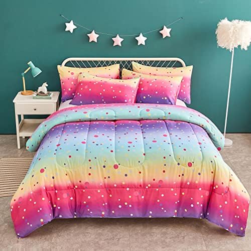 Yogeneg Rainbow Polka Dot Comforter Set Twin Size