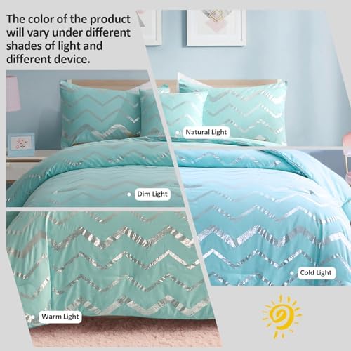Menghomeus Aqua Comforter Set Twin XL Teal and Silver