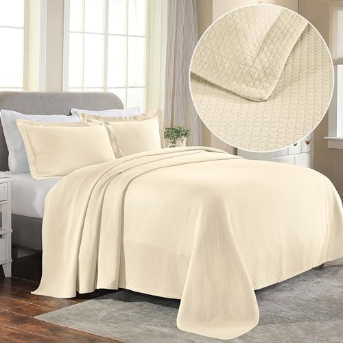 Superior 2 Piece Solitaire Cotton Bedspread Set Twin Ivory