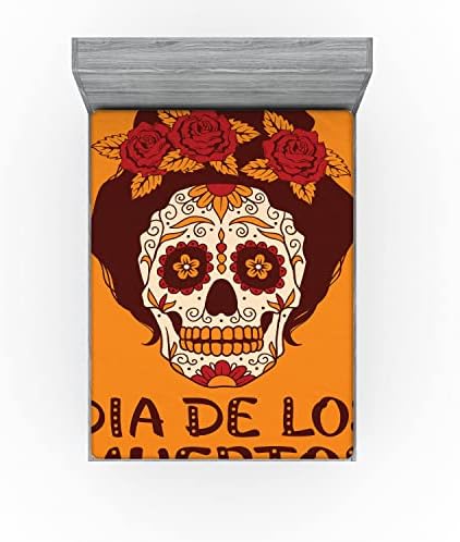 Ambesonne Sugar Skull Fitted Sheet - California King Brown Marigold
