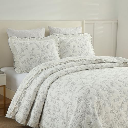 MarCielo 3-Piece Cotton Quilt Set with Embroidery
