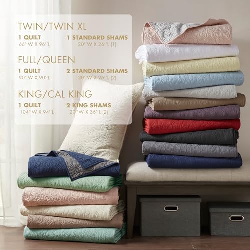 Madison Park Quebec Quilt Set - 2 Piece Cream Damask
