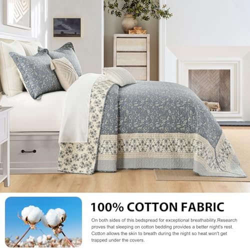 DDUOXIN Oversized King Bedspread Set - 128x120 Grayish BlueBeige