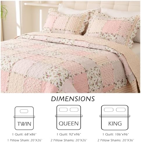 Cmfshape Floral Quilt Bedspread Queen Size 3 Piece Set