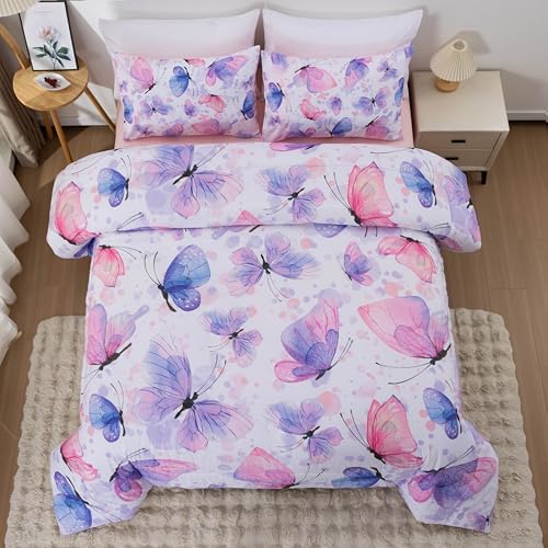 Btargot 3 Piece Butterfly Comforter Set for Girls