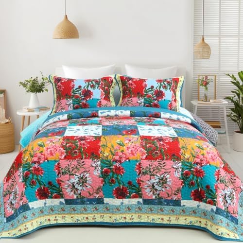 EVENHUG 100 Cotton Patchwork Queen Quilt Set