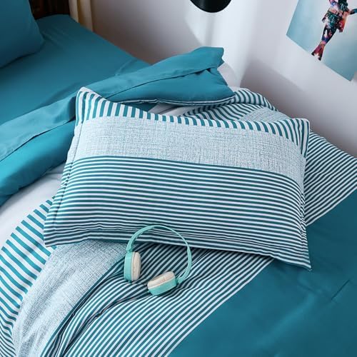 Cottolester Teal Striped Comforter Set Twin Size