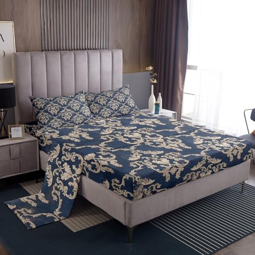 Feelyou Twin Damask Sheet Set for Kids Boys Girls