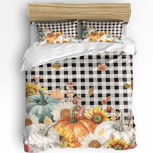 OComster California King Quilt Cover Set with Plaid Sunflower Pattern