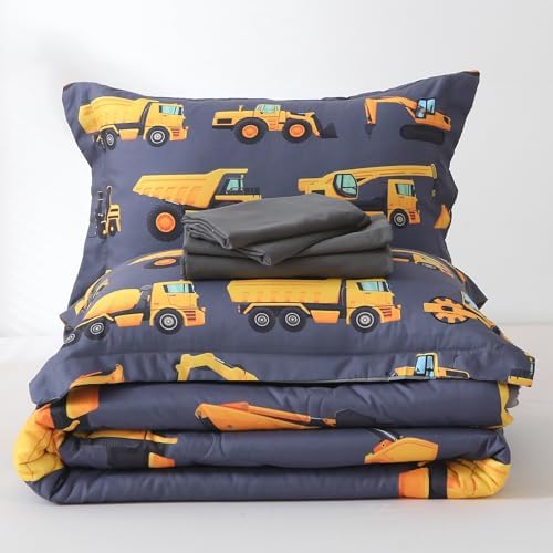 Wajade 7 Piece Construction Truck Kids Comforter Set Twin Size
