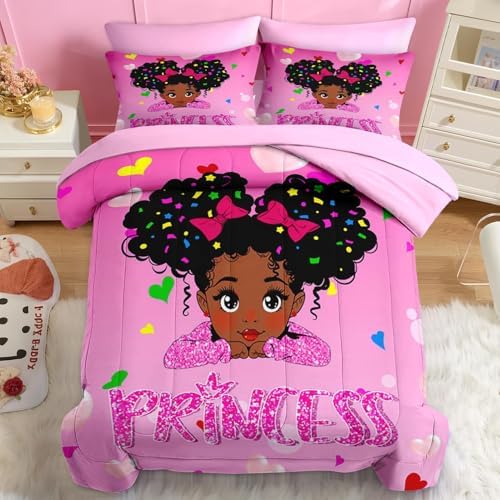 Nesker 5 Pcs Comforter Set Twin Size Pink Princess