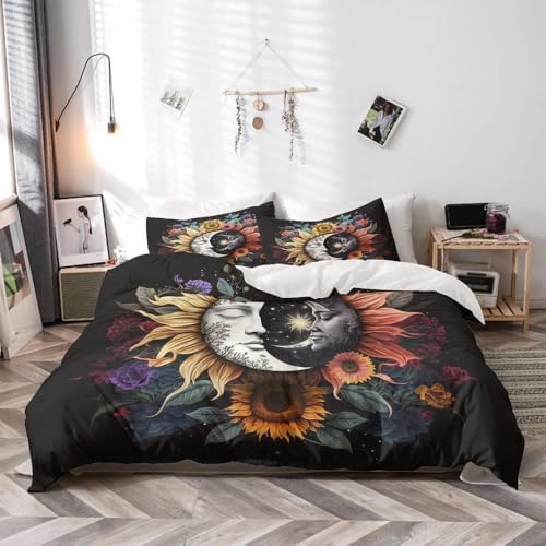 3-Piece Sun Moon Celestial Bedding Set with Pillowcases