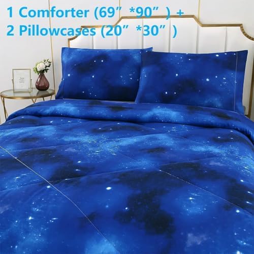 SDIII 3PCS Blue Galaxy Comforter Set Twin