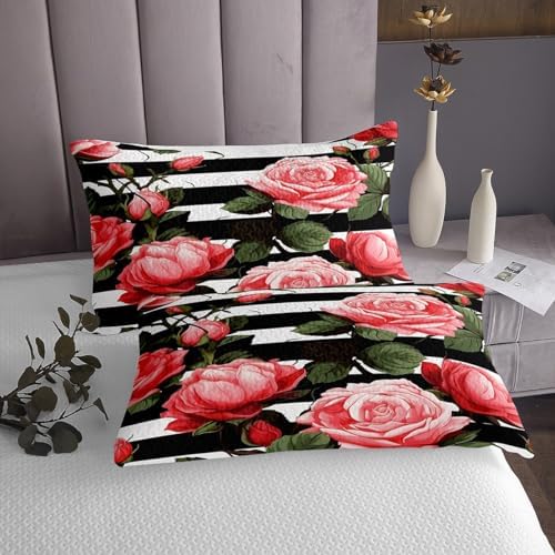 Erosebridal Red and Pink Flower Quilt Set 3Pcs 1