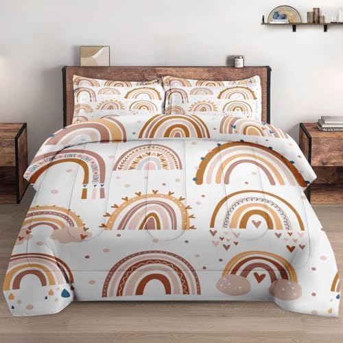 Pamnest Comforter Set Twin Size Boho Rainbow Pink