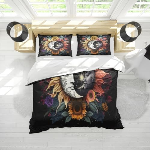 3-Piece Sun Moon Celestial Bedding Set with Pillowcases