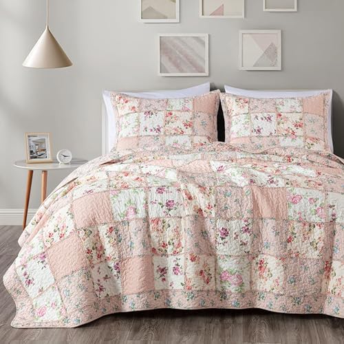 Chezmoi Abbi 3-Piece Pink Shabby Chic Quilt Set