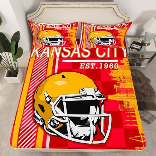 Custom Name Football Bed Sheet Set Twin Size Yellow Red 1