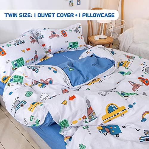 Kids Car Duvet Cover Set Twin Size - 100 Cotton