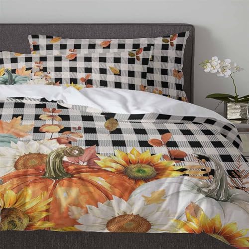 OComster California King Quilt Cover Set with Plaid Sunflower Pattern