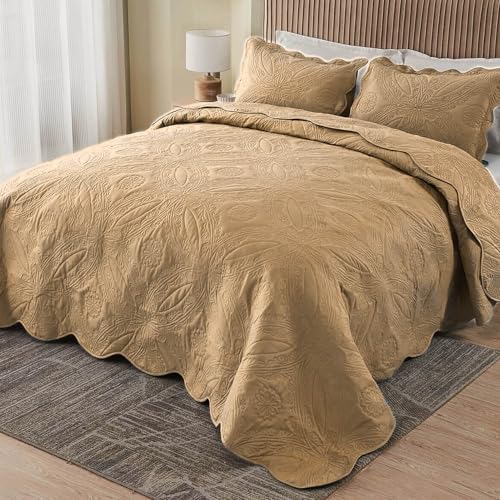 Kingnex Oversized King Bedspread Set 3 Piece Beige