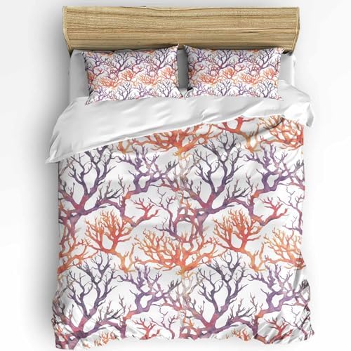 3-Piece Coral Coastal Duvet Set with Zipper