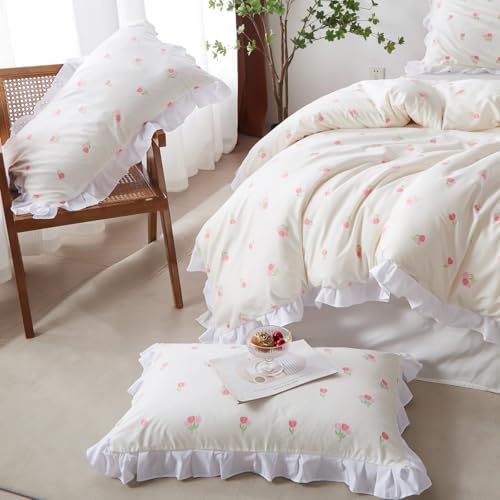 White Ruffle Duvet Cover Queen Size Set