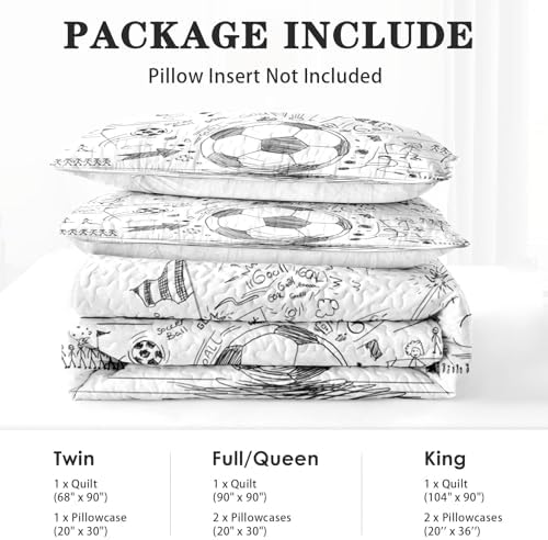 Pamnest Quilt Set Twin Size - Soccer Football Bedding with Pillow Sham