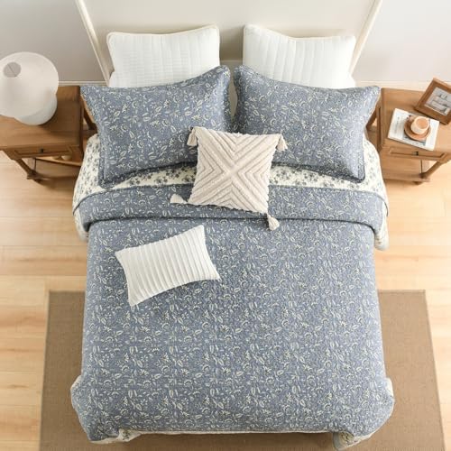 DDUOXIN Oversized King Bedspread Set - 128x120 Grayish BlueBeige