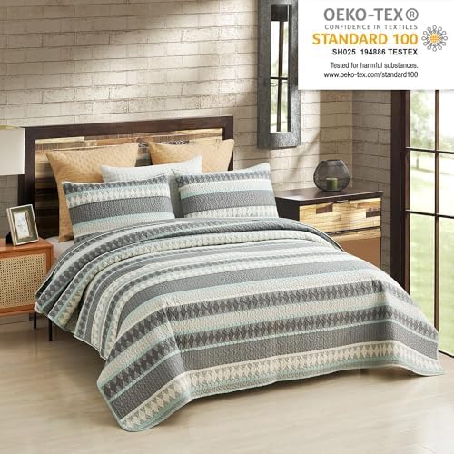 3 Piece Quilt Set King Size - Floral Geometric Pattern